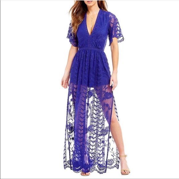 Boho Lace Overlay Maxi Romper, Sz Small - Picture 1 of 4